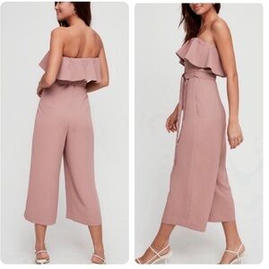 Babaton Aritzia Flutter Jumpsuit Strapless Cropped Wide Leg Dusty Rose Size 0 XS